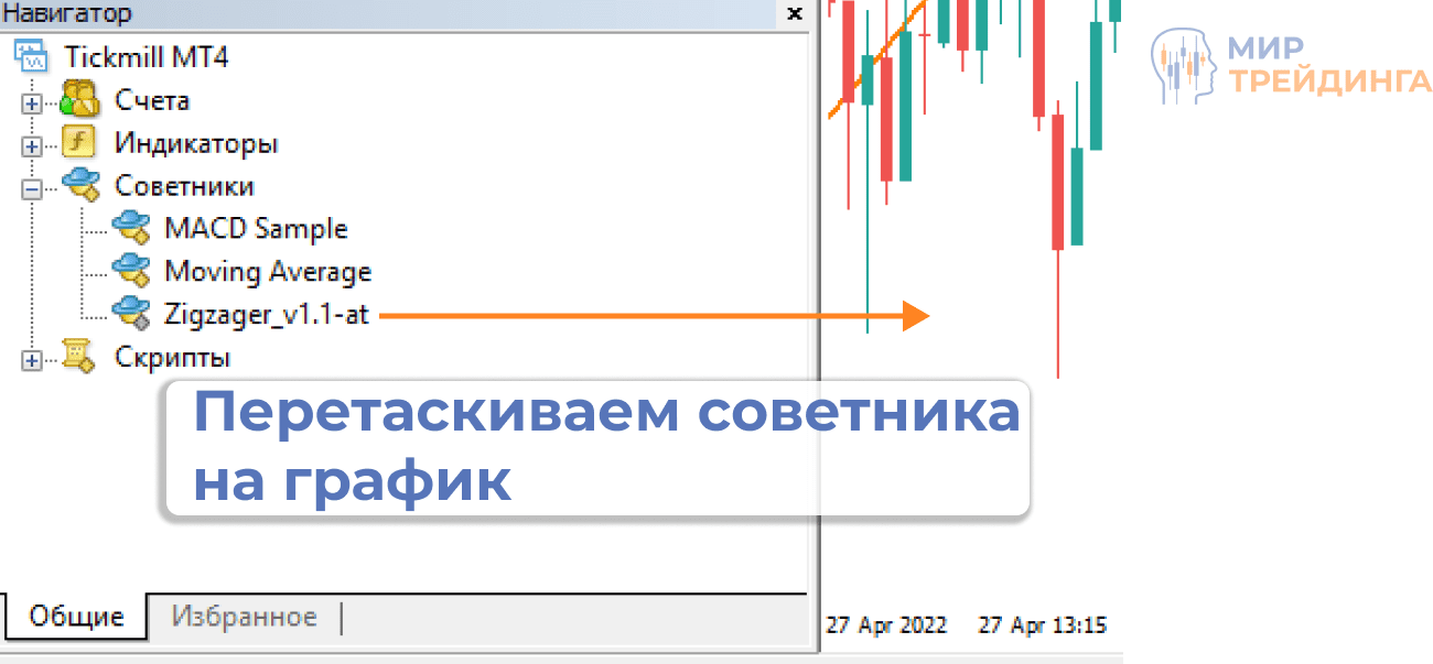 Перетаскивание советника на график