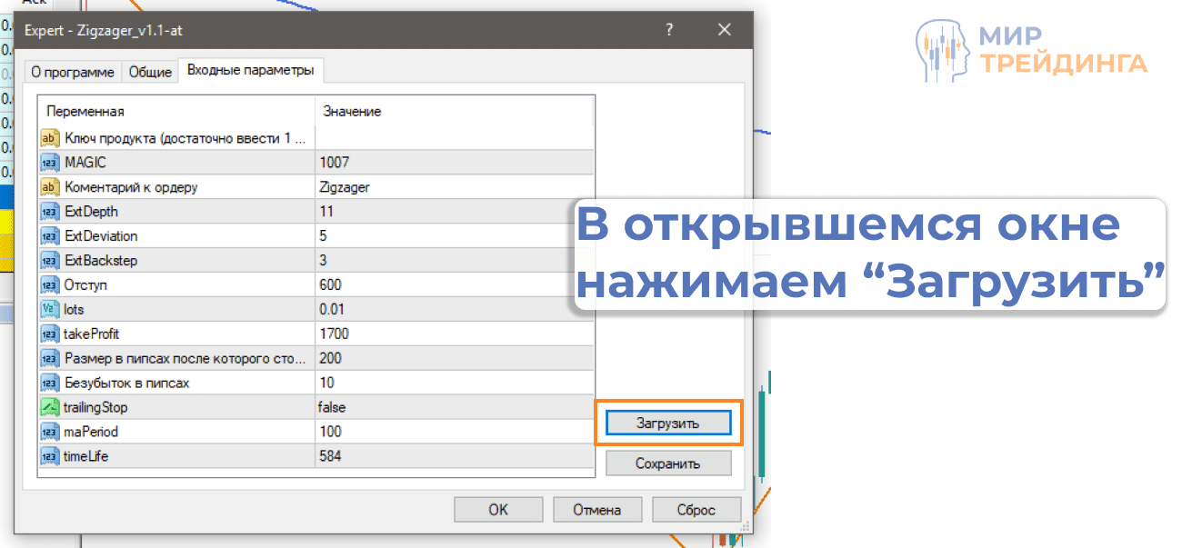 Загрузка пресетов при установке советника