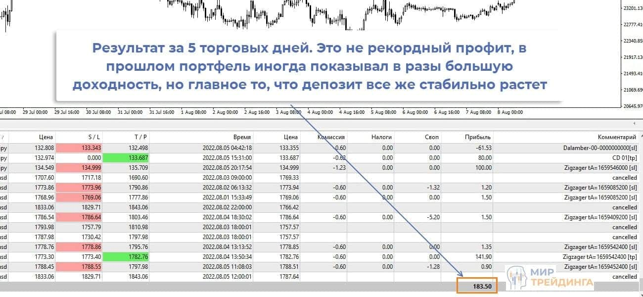 Результат портфеля работа за 5 дней