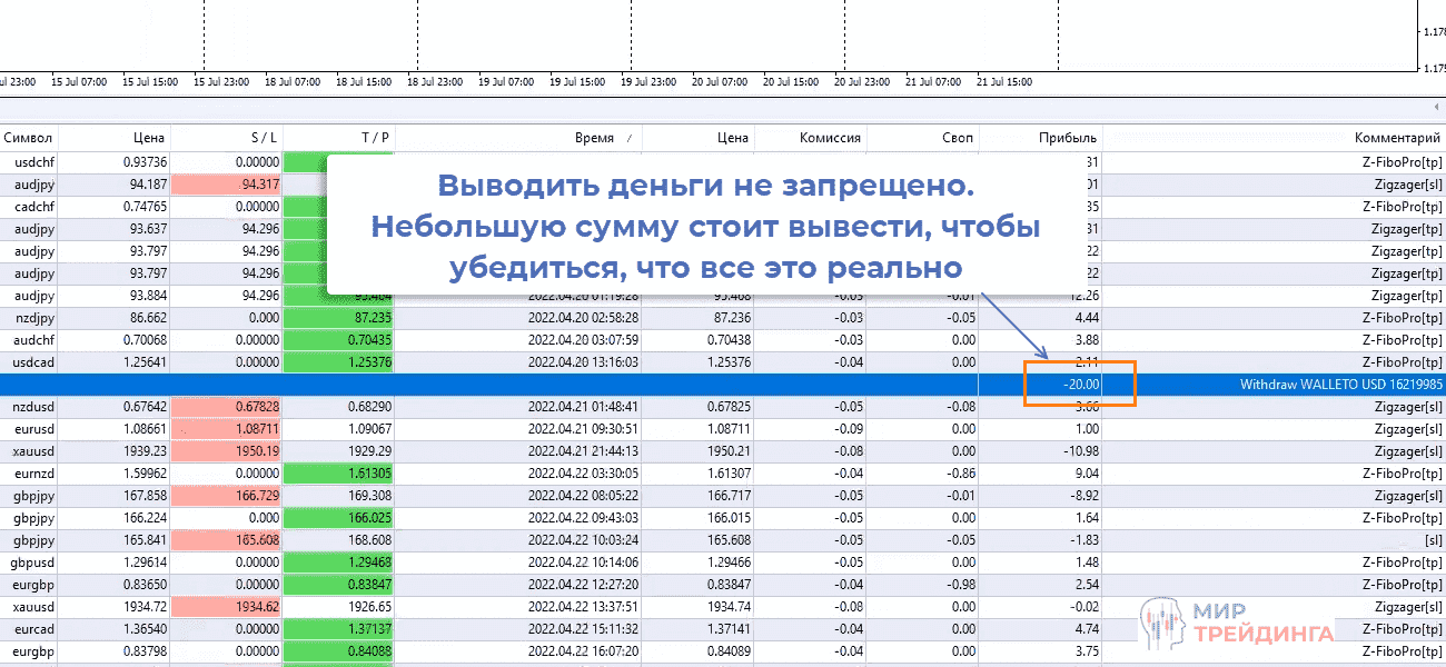 Вывод средств со счета на Форекс