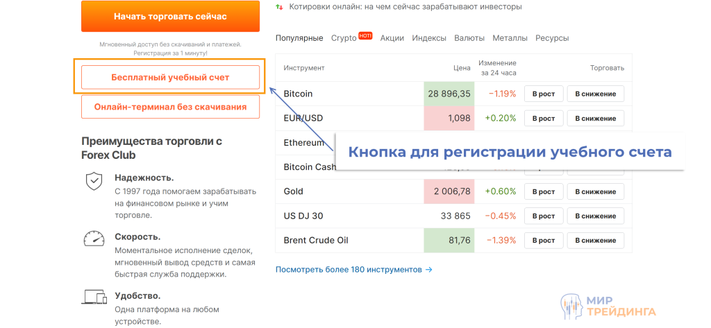 демо-счет на Forex Club